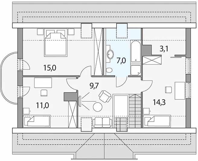 План 2 этажа дома CAD-8781-43 План 2 этажа дома CAD-8781-43