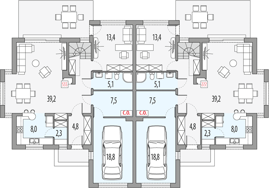 План 1 этажа дома BFE-7442-75 План 1 этажа дома BFE-7442-75