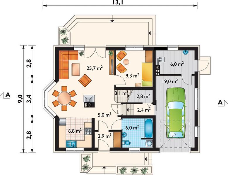 План 1 этажа дома CAD-7599-45 План 1 этажа дома CAD-7599-45